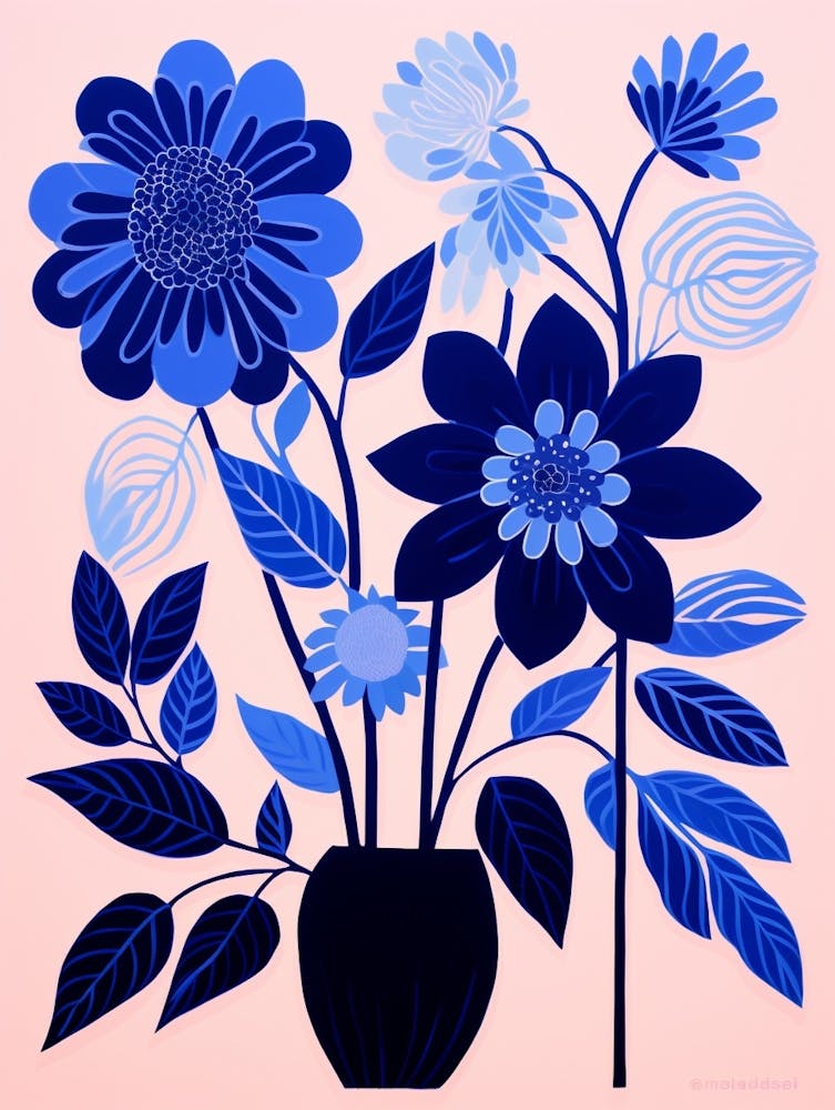 Blue Flower Illustration Dahlia 4