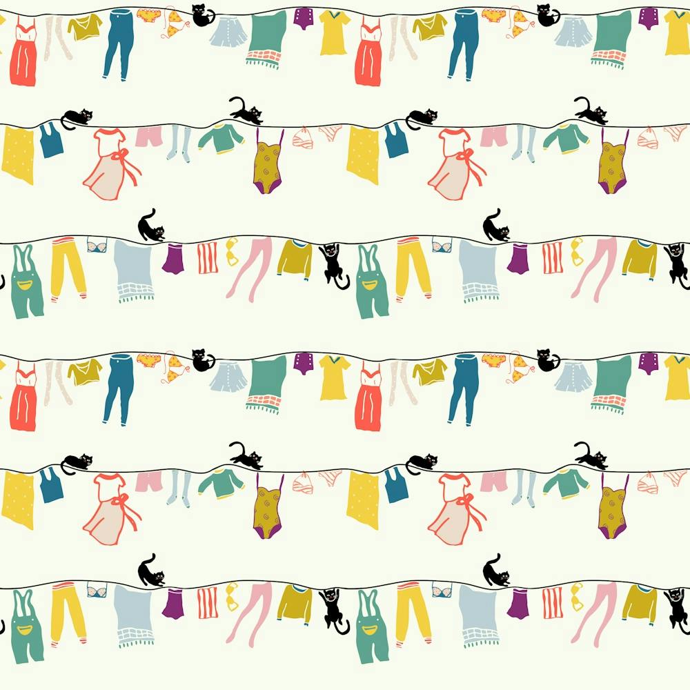 ats on clothesline - Whimsical conversational wallpaper 1