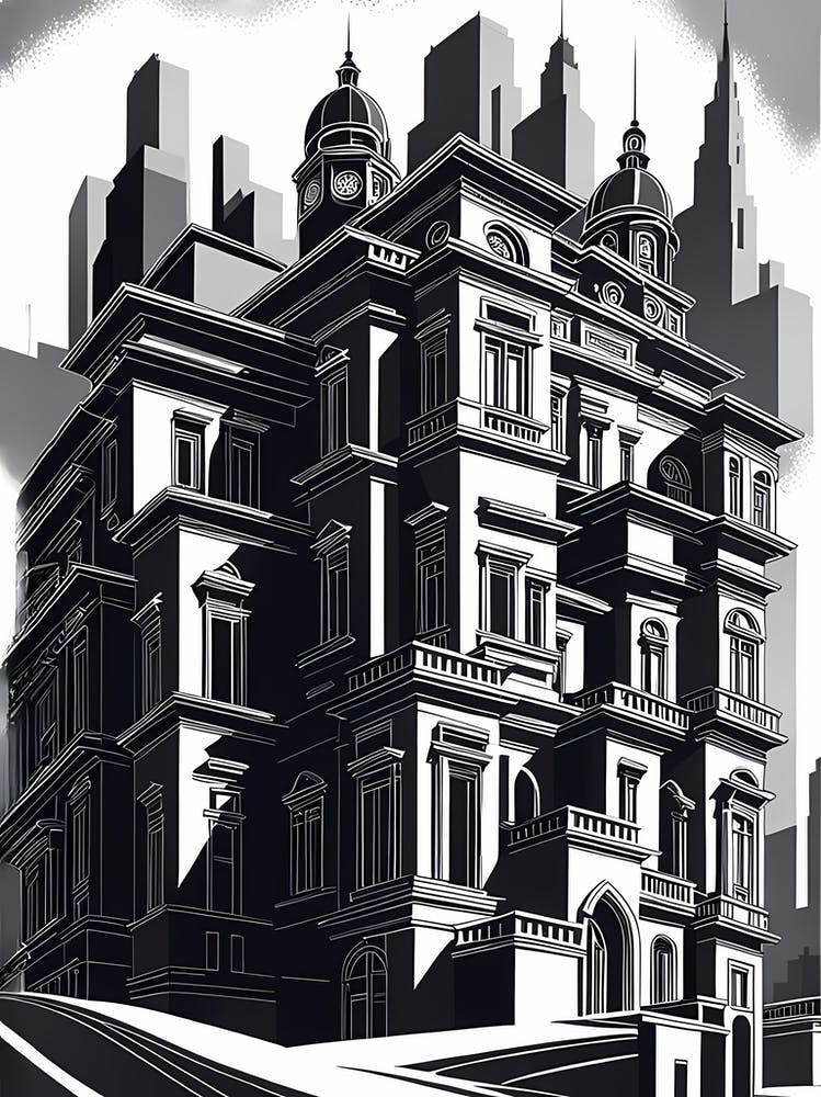 Mansion In The City, black and white art