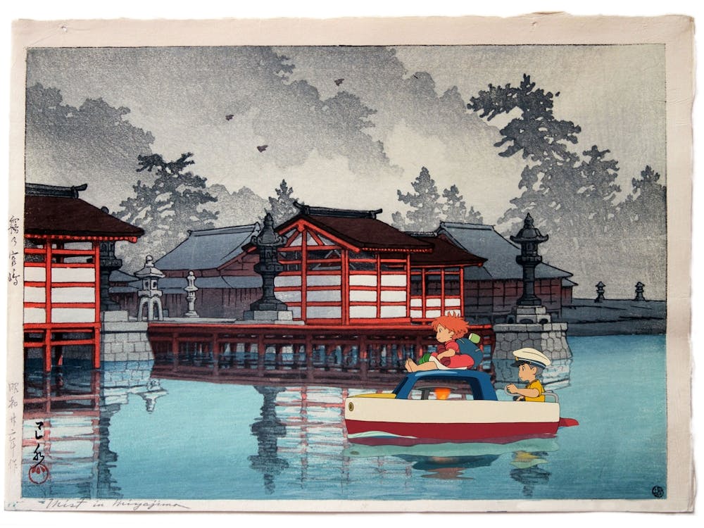 Sasuke & Temple - Japanese Woodblock Print - Studio Ghibli - Ponyo