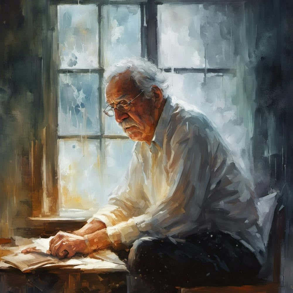 Busy old man writing ✍️ in his journal.