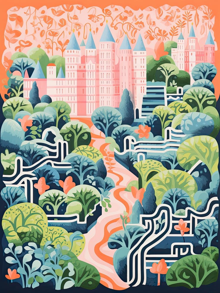 Chateau De Villandry Gardens Abstract Riso Style 3