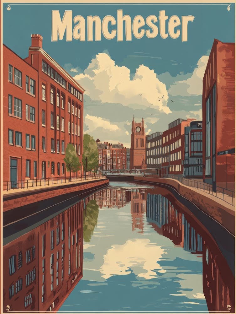 Aihrgdesign A Retro Travel Poster For Manchester Featuring Th 401d1fc9 1d4d 4652 8357 F4721af26148 1