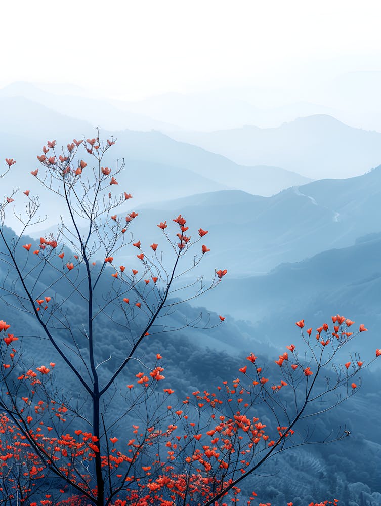 Red Flowers In The Mountains