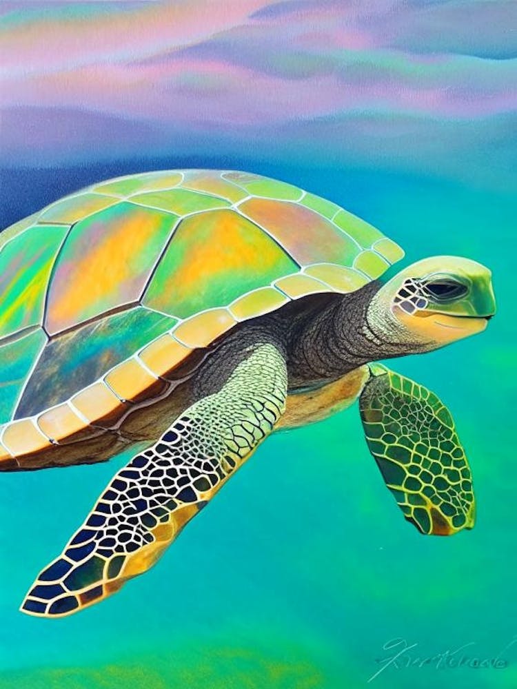 Olive Ridley Sea Turtle (Lepidochelys Olivacea), Sea Turtle Paul Klee Inspired 1