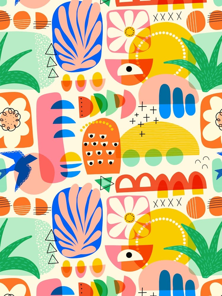 Playful Abstract Shapes Mod Art Cut-Out Collage