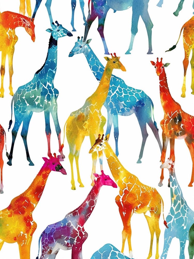 Giraffe Colourful Watercolour Pattern 2