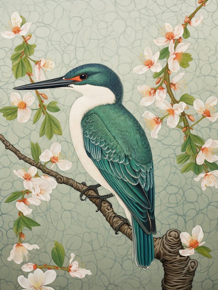 Ohara Koson Inspired Bird Painting Kingfisher 3