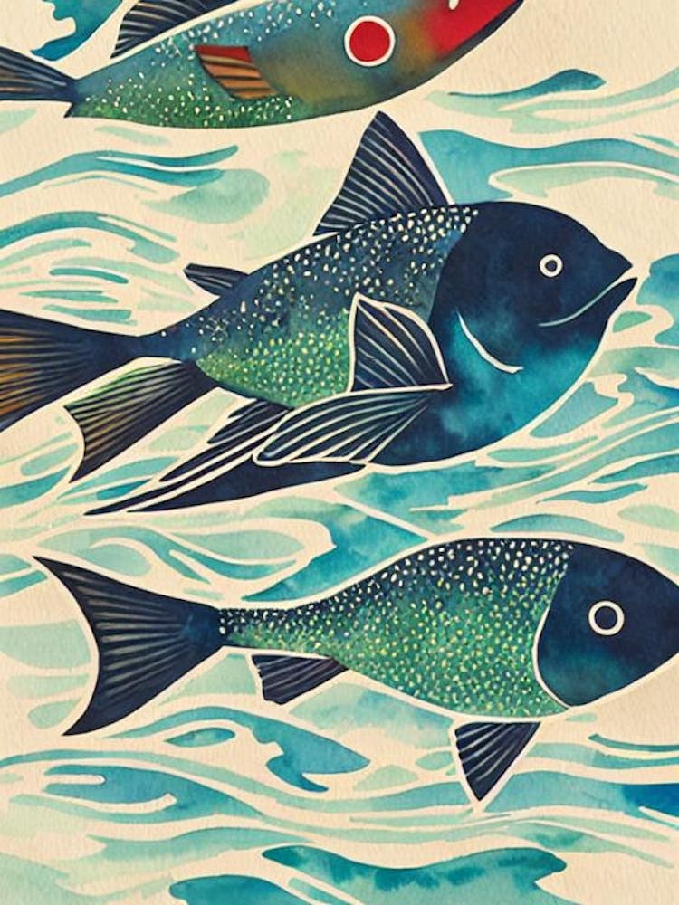 Flying Fish Vintage Graphic Watercolour