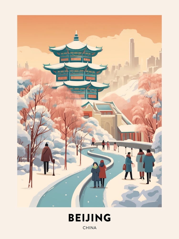 Vintage Winter Travel Poster Beijing China 5