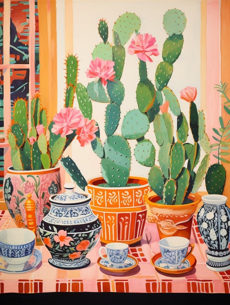 Cactus Painting Maximalist Still Life Bishops Cap Cactus 3