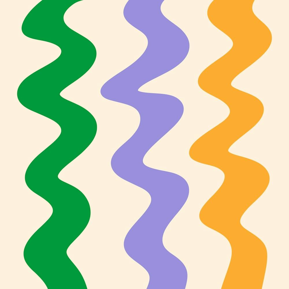 Squiggly Lines green, violet and yellow