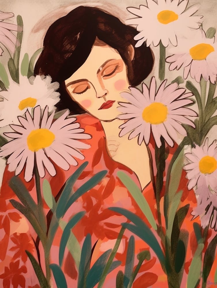 Femme aux fleurs automnales Marguerite