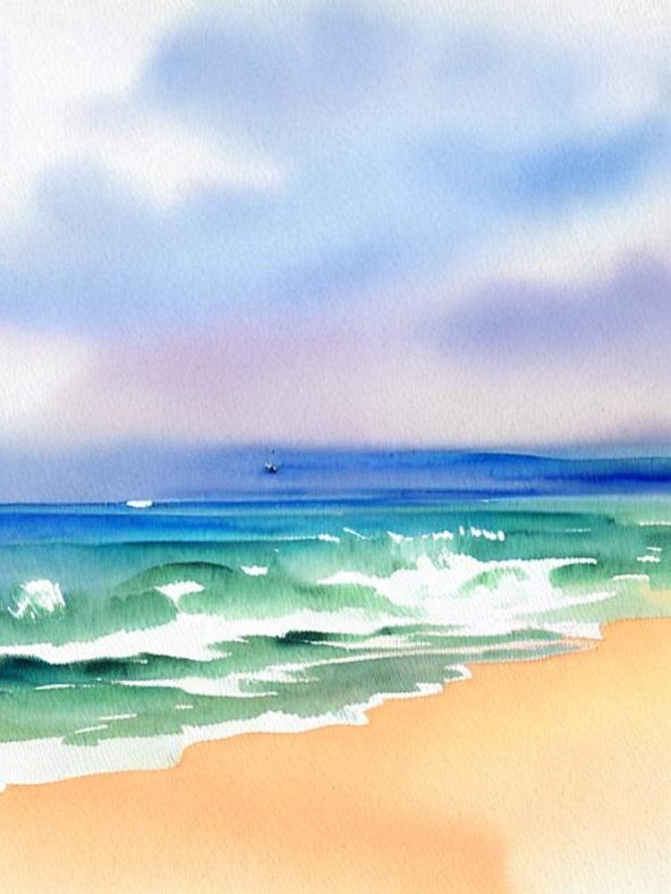 Cala Estreta Beach 3, Costa Brava, Spain Watercolour