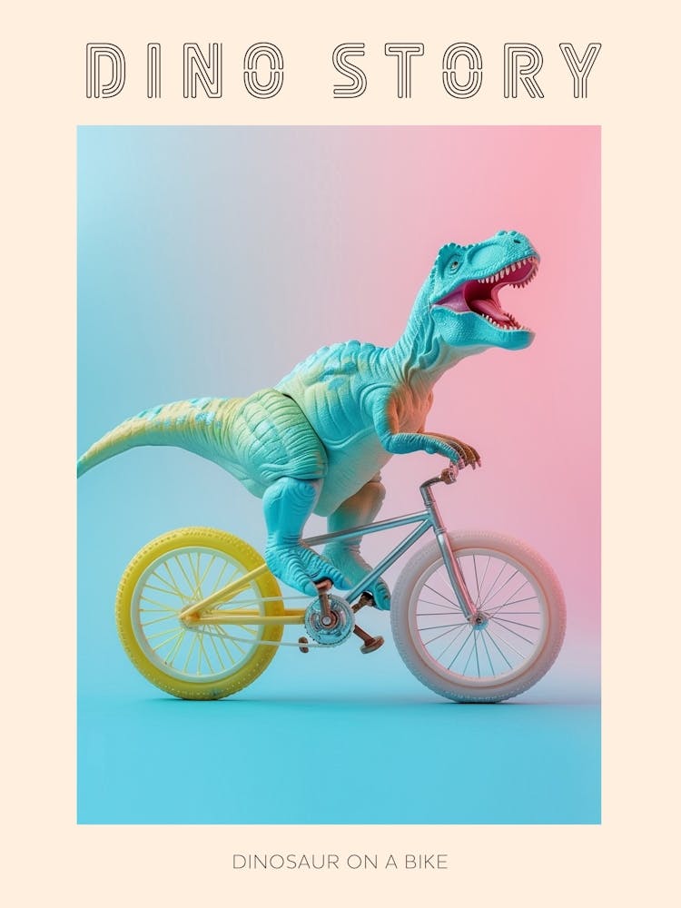 Pastel Toy Dinosaur On A Bike 3 Poster