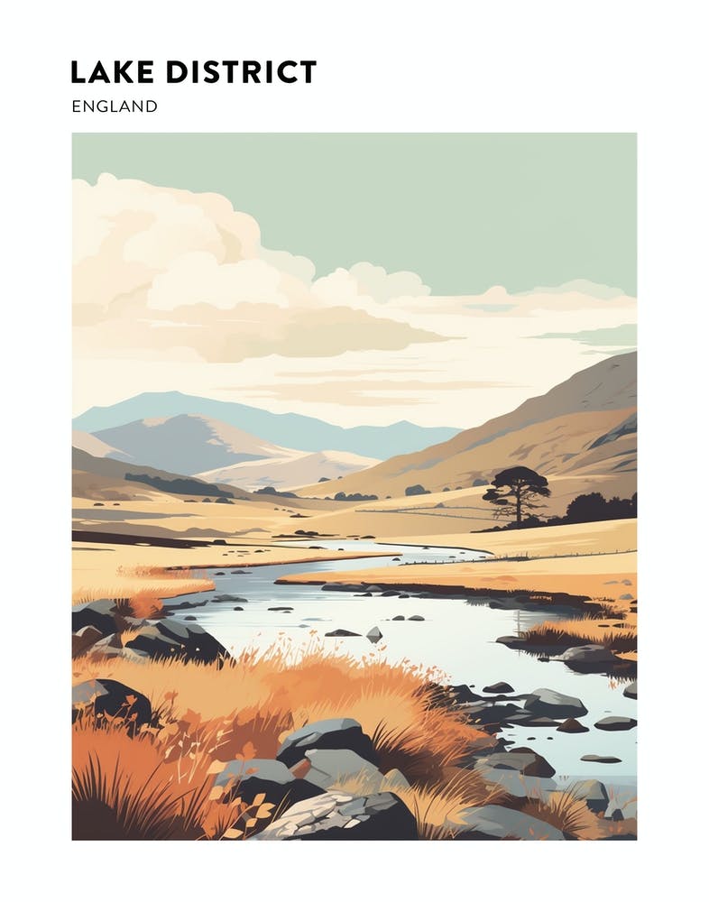 Lake District National Park England 2 Hiking Trail Landscape Poster