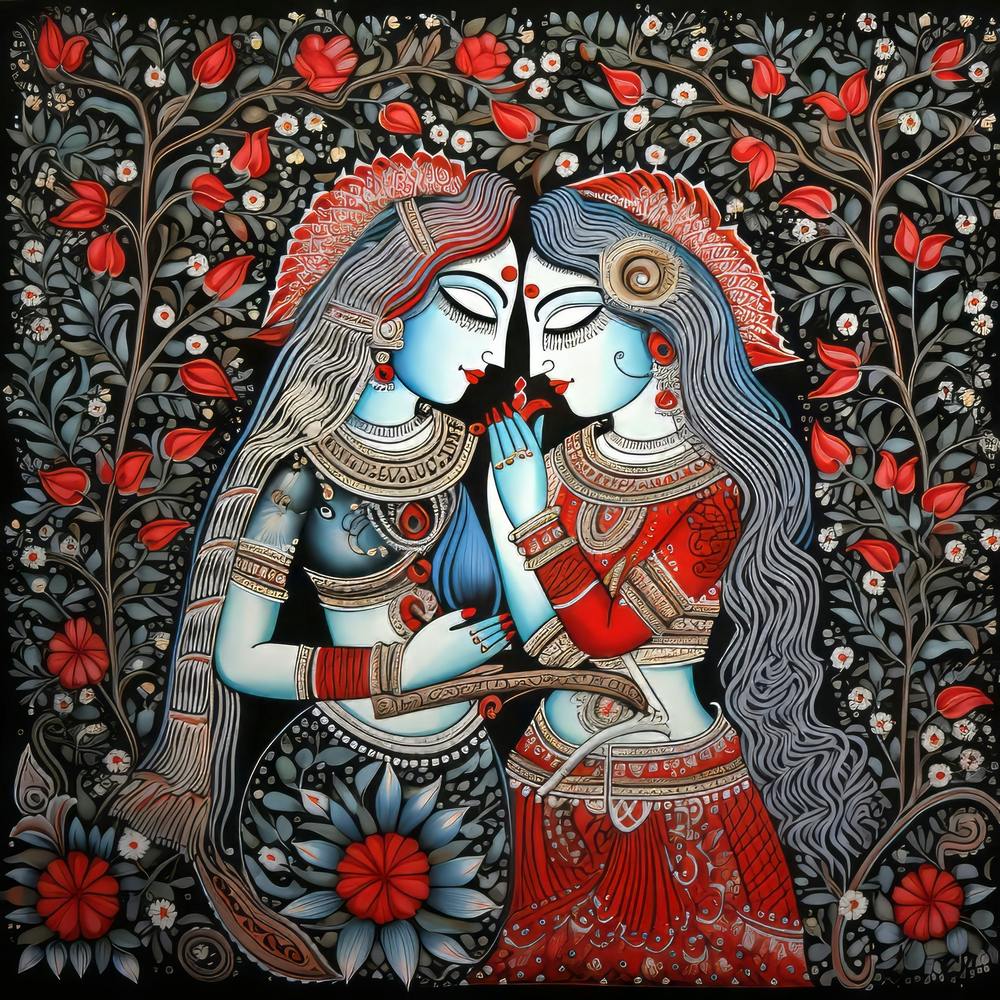 Radha And Krishna Impressionist Painting, Acrylic On Canvas,