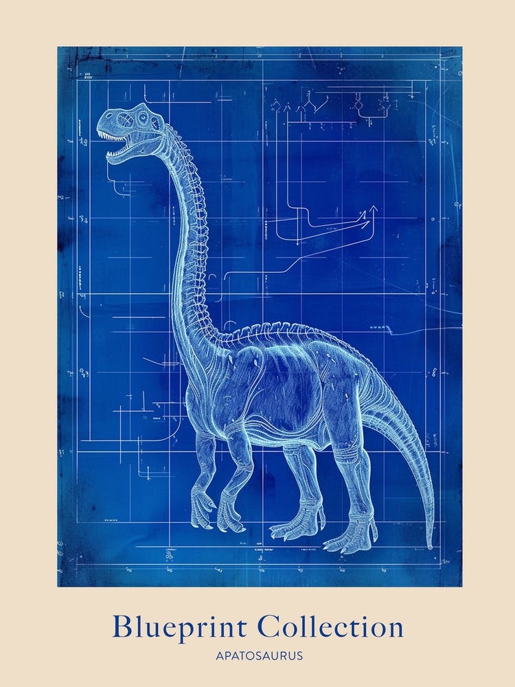 Apatosaurus Dinosaur Blue Print Sketch 6 Poster