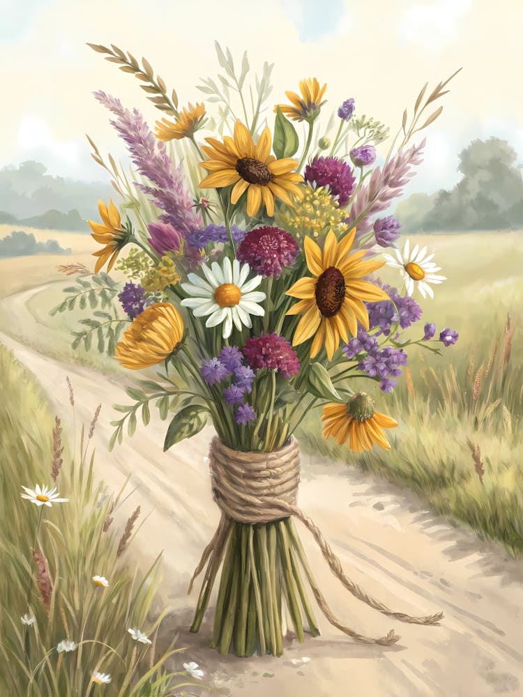 Wildflower Bouquet Rustic Countryside Landscape