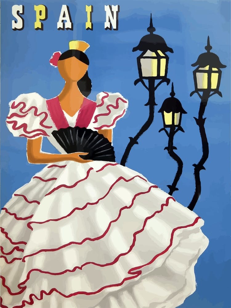 Spain, Woman In Danicing Costume With A Fan