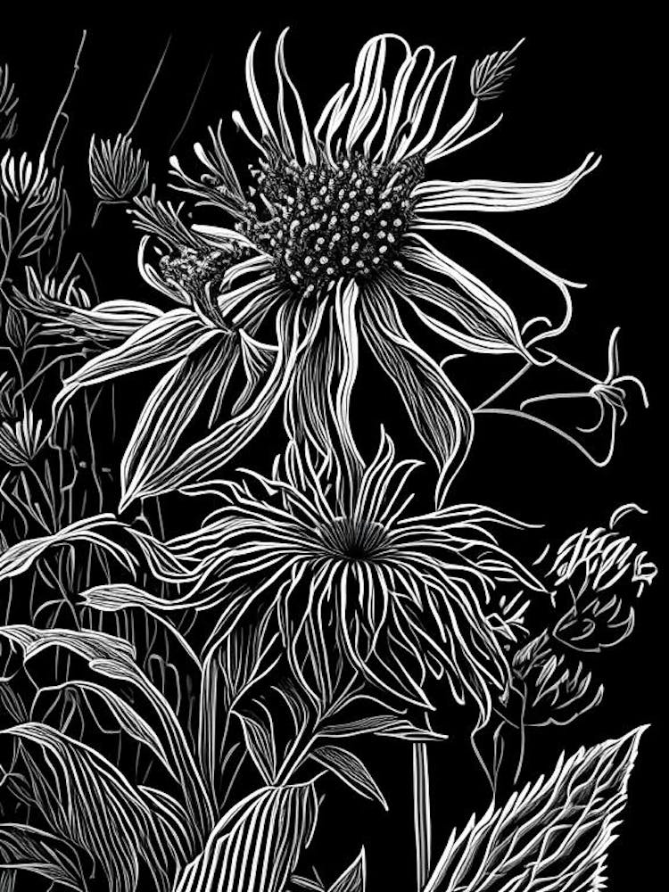 Bee Balm Wildflower Linocut 2