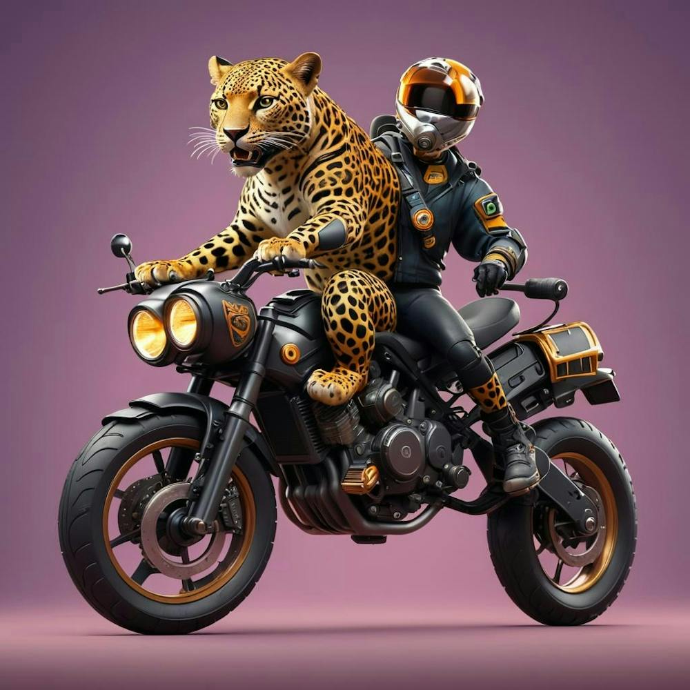 Leopard fährt ein Power-Bike