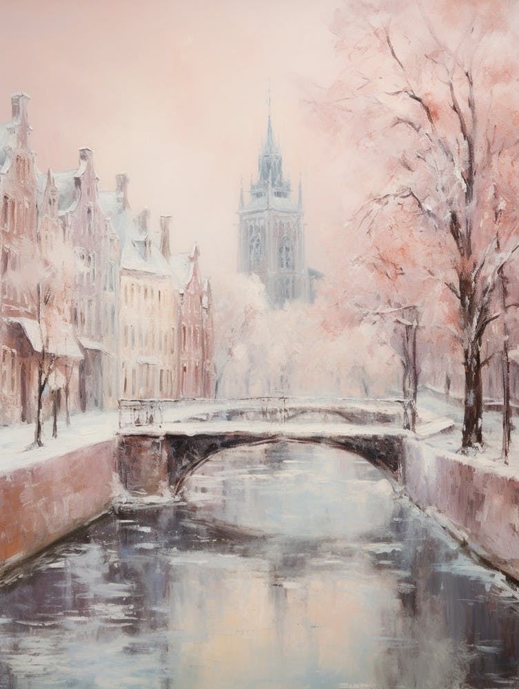 Dreamy Winter Painting Bruges Belgium 3