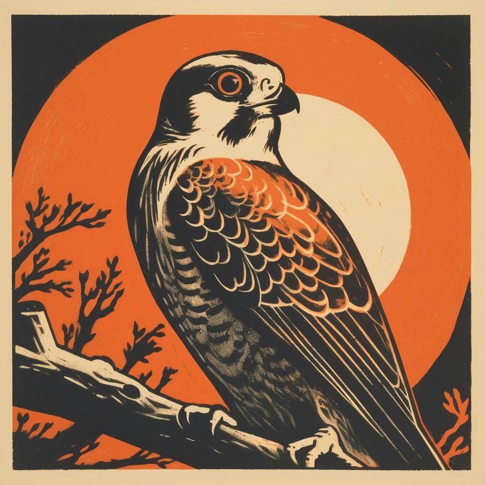Retro Bird Lithograph American Kestrel 2