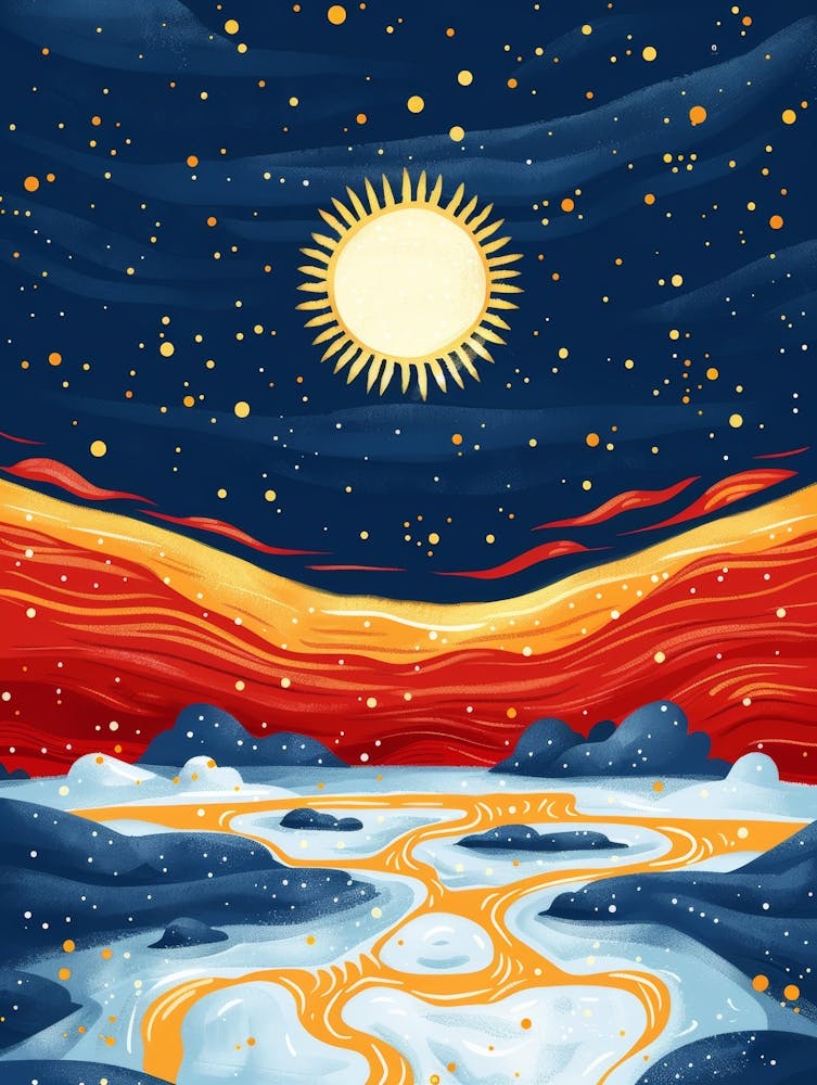 Winter Landscape With Sun In The Sky