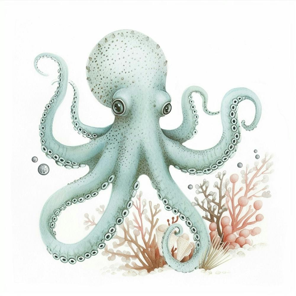 Storybook Style Octopus With Coral 1