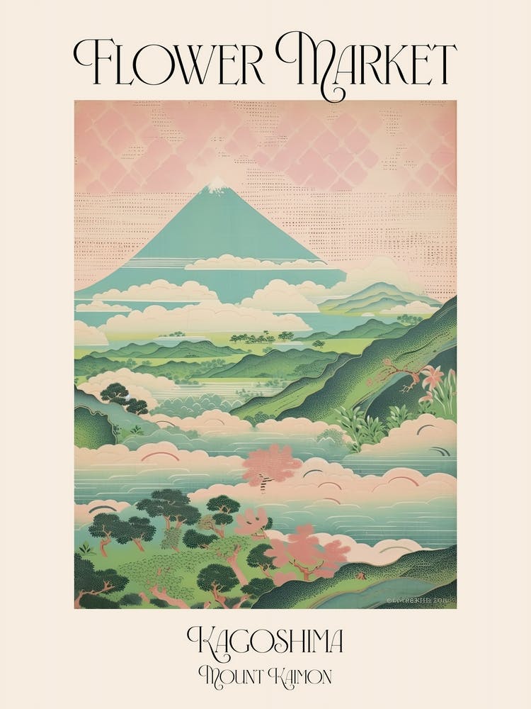Flower Market Mount Kaimon In Kagoshima, Japanese Landscape 4 Poster