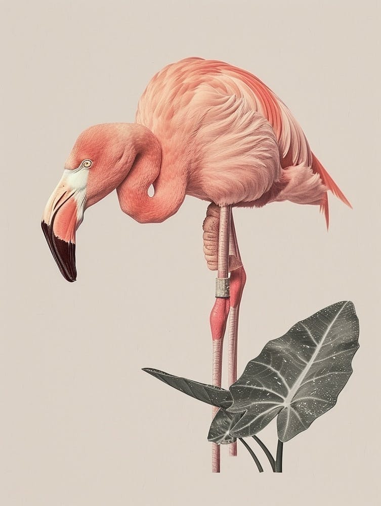 Andean Flamingo And Alocasia Elephant Ear Minimalist Illustration 4