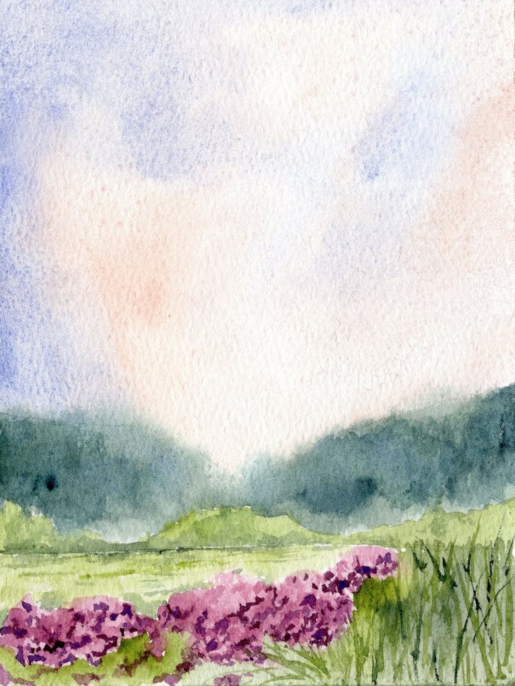 Watercolor Of Purple Flowers