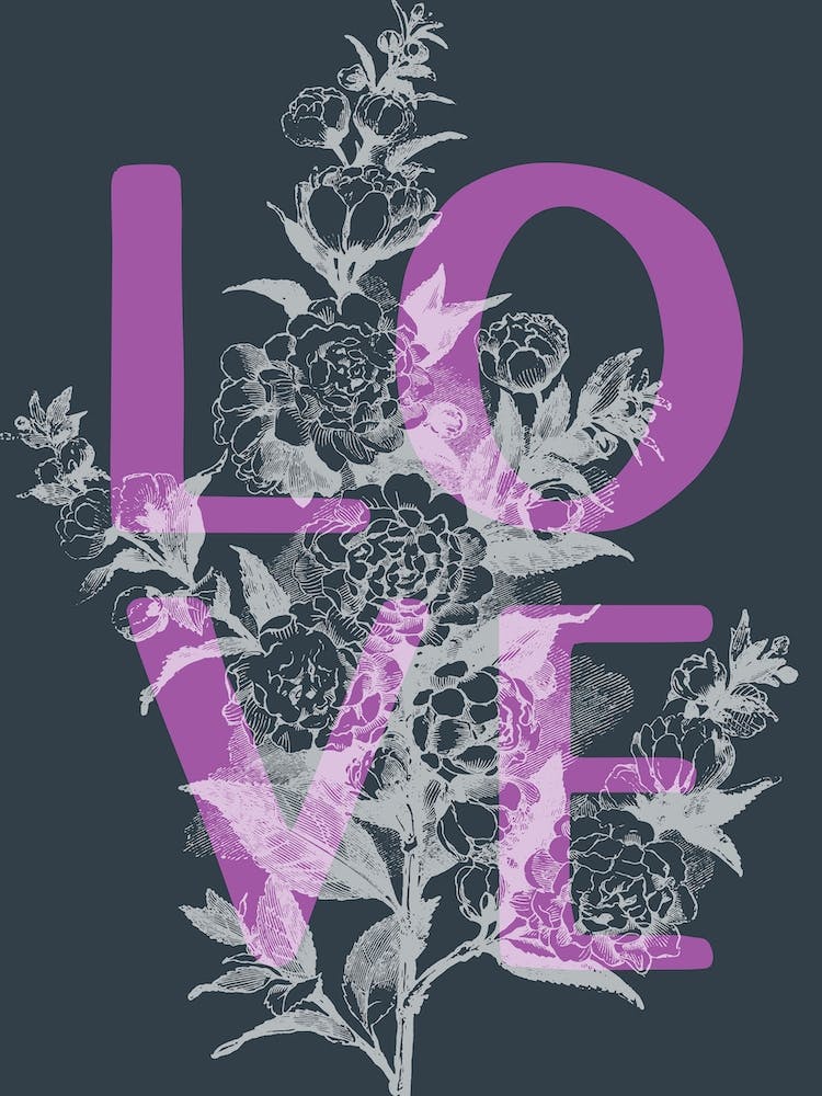 Love Pink Floral Vintage Inspired Typography