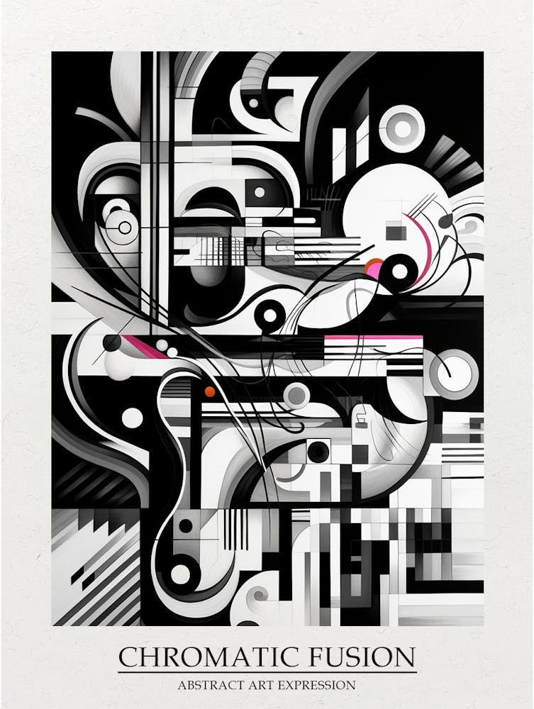 Chromatic Fusion Abstract Black And White 4 Poster