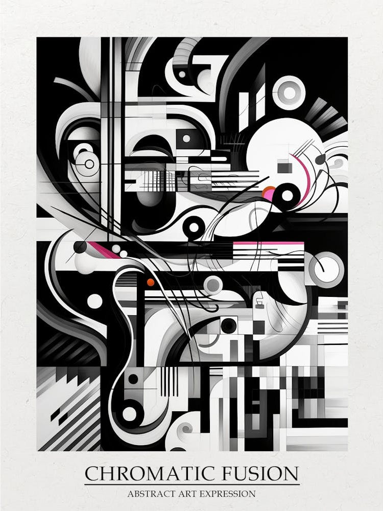 Chromatic Fusion Abstract Black And White 4 Poster