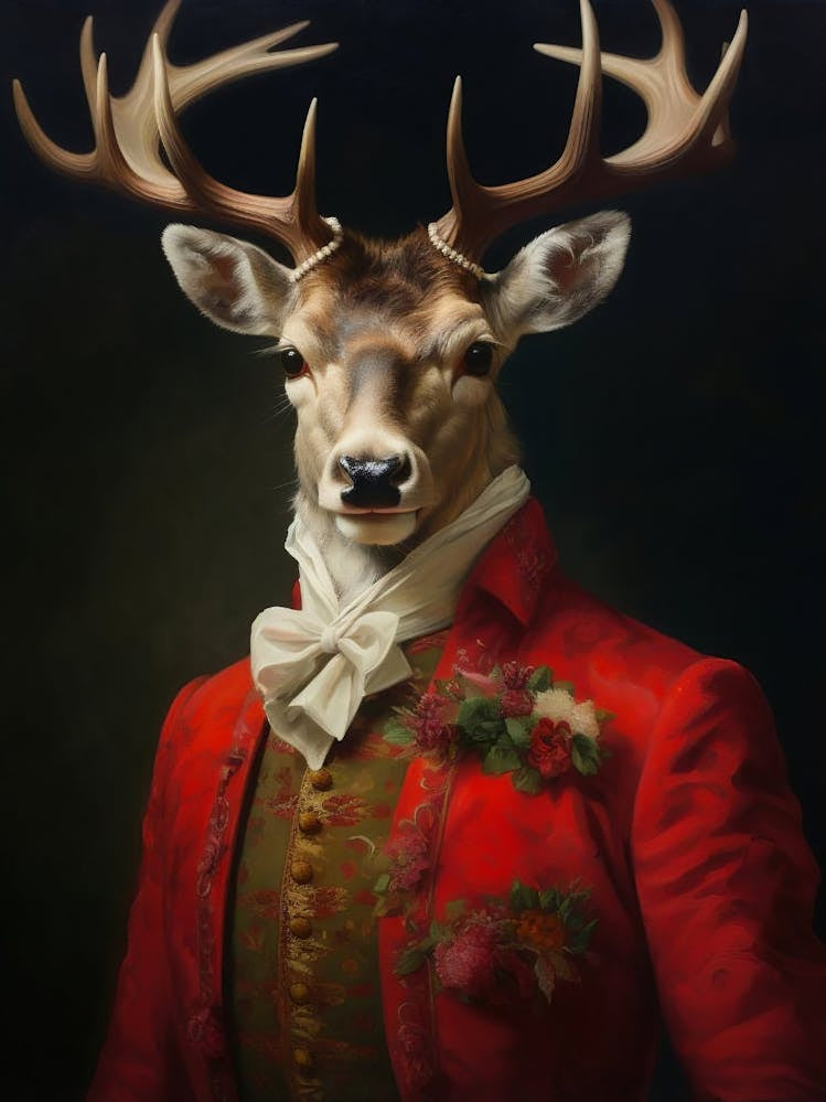 Victorian Animals Portrait, Royal Animal Painting, Royal Deer Print, Dark Gothic Renaissance Animal Wall Decor, Printable, Animal Lover Gift