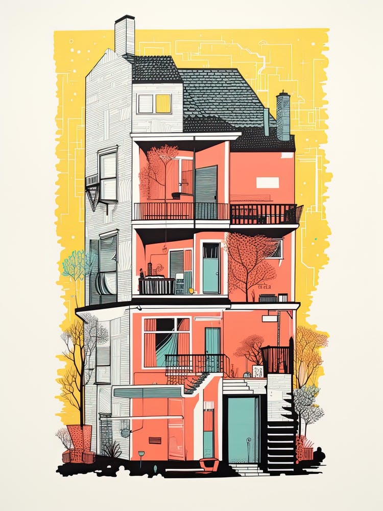 A House In Montreal, Abstract Risograph Style 1