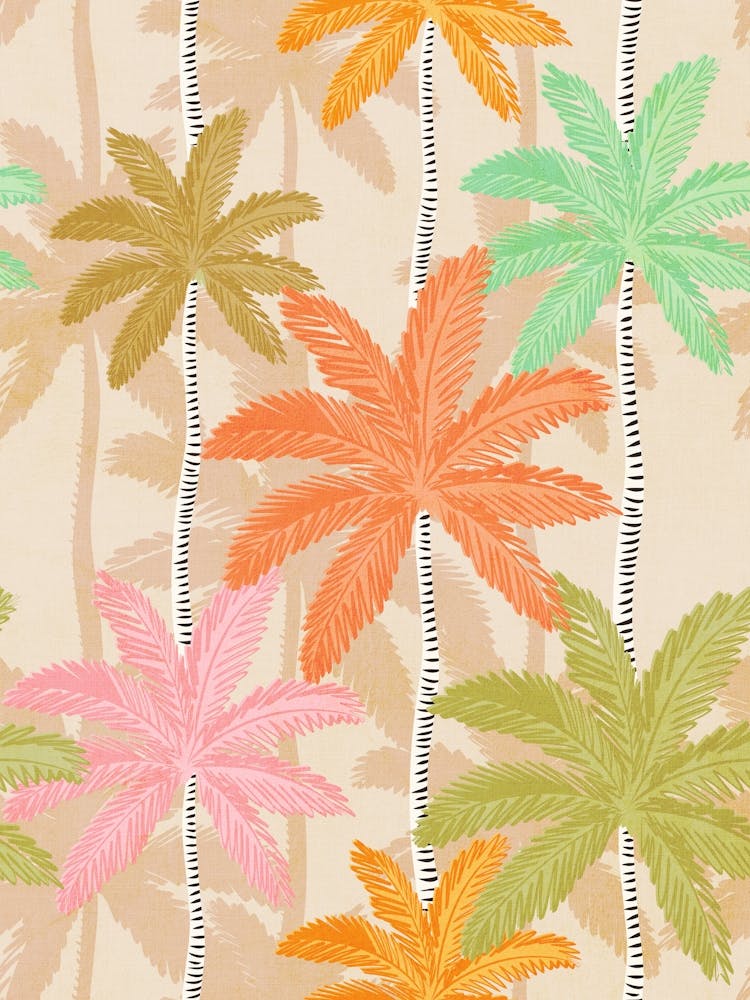 Retro Palm Springs Chic - Sunny Pastel Tropic Botanicals on Champagne