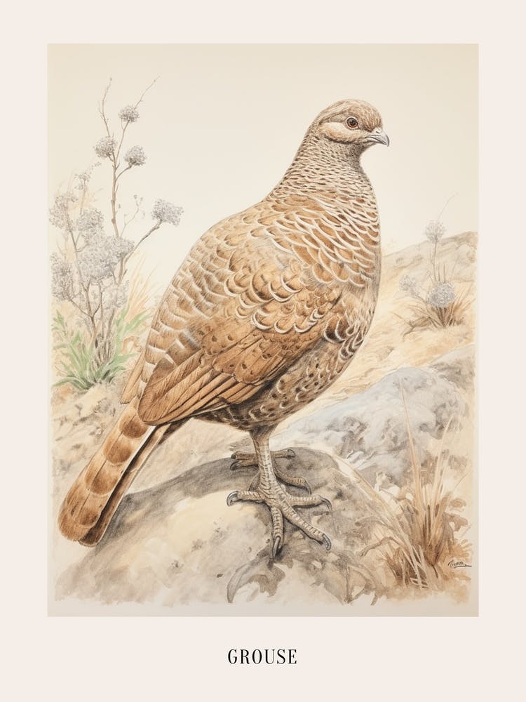 Vintage Bird Drawing Grouse 2 Poster