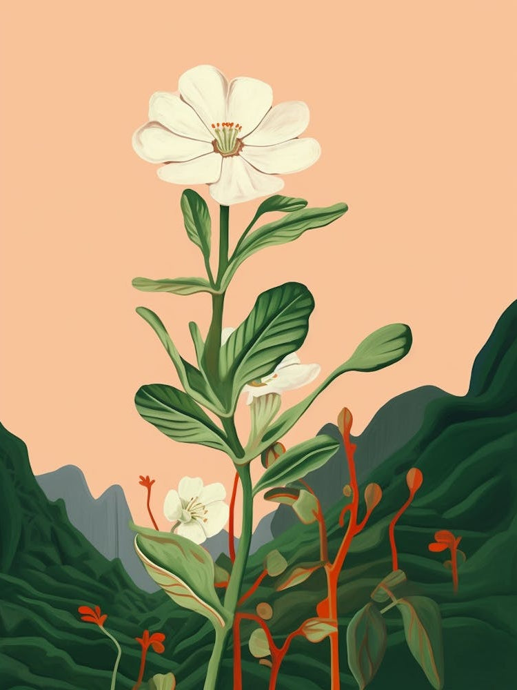 Boho Wildflower Painting White Campion 4