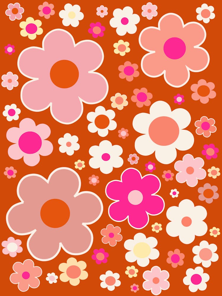 Retro Flowers Orange Peach Pink
