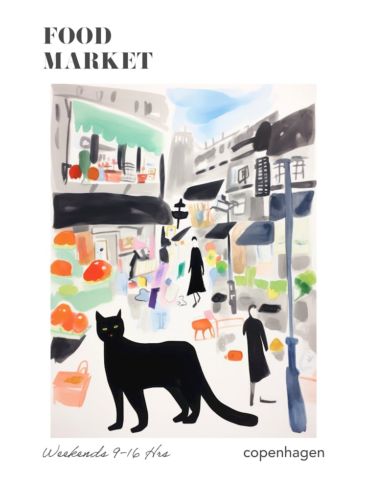 The Food Market In Copenhagen 2 Illustration Poster