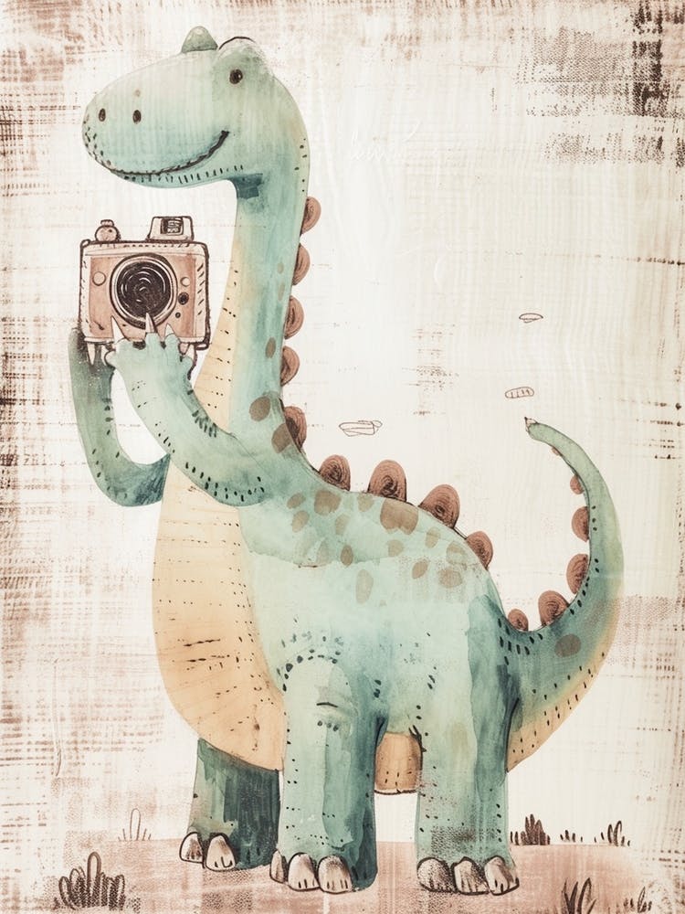 Dinosaur Taking A Photo With A Camera Textured Painting