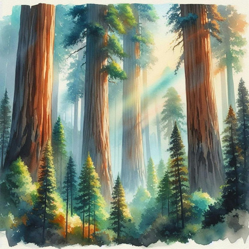Watercolor Trees In The Forest