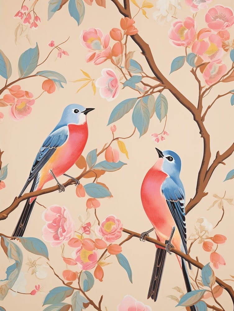 Vintage Japanese Inspired Bird Print Eastern Bluebird 3