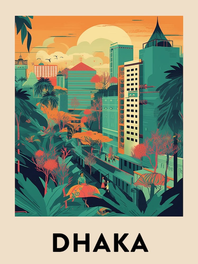 Dhaka 2 Vintage Travel Poster