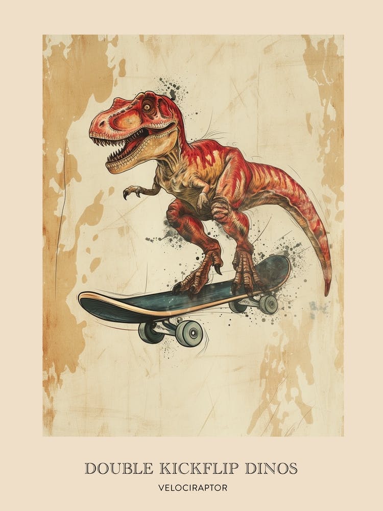 Velociraptor Vintage Dinosaur Poster