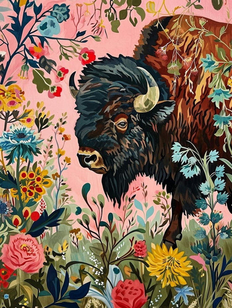 Floral Animal Painting Bison 1