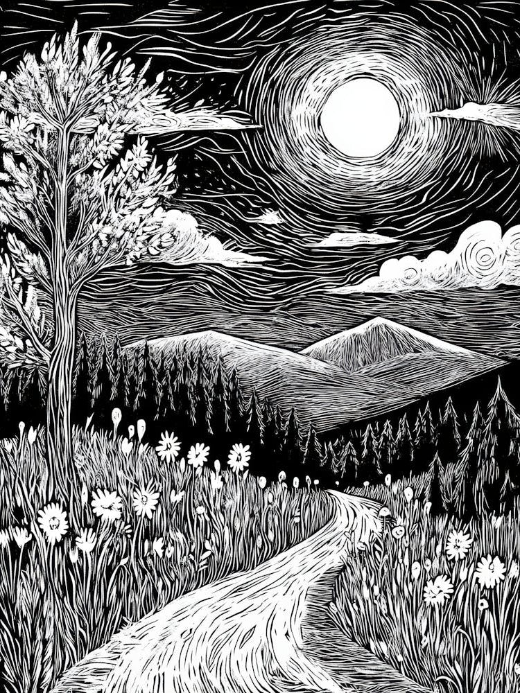 Moonlight Road In The Woods